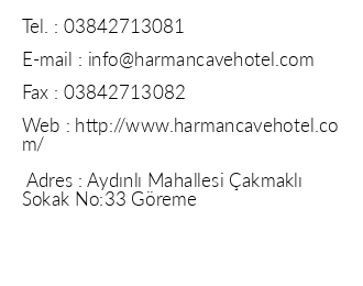 Harman Cave Hotel iletiim bilgileri